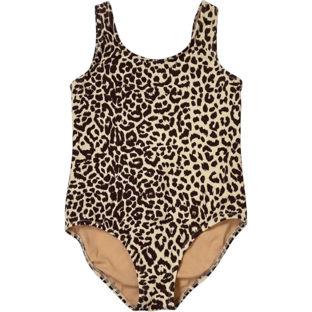 Crewcuts Leopard Print One Piece Swimsuit Girls Size 10 Tan Brown Animal Print